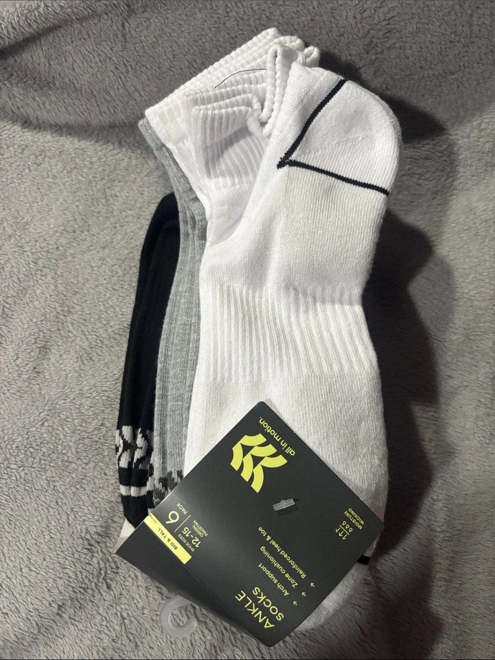 all in motion Men's Athletic Ankle Socks - White, Black, Gray